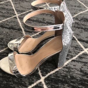 Silver glitter chunky sandal heels